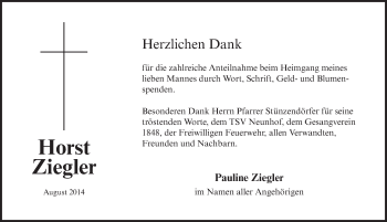 Traueranzeige von Horst Ziegler von Pegnitz-Zeitung